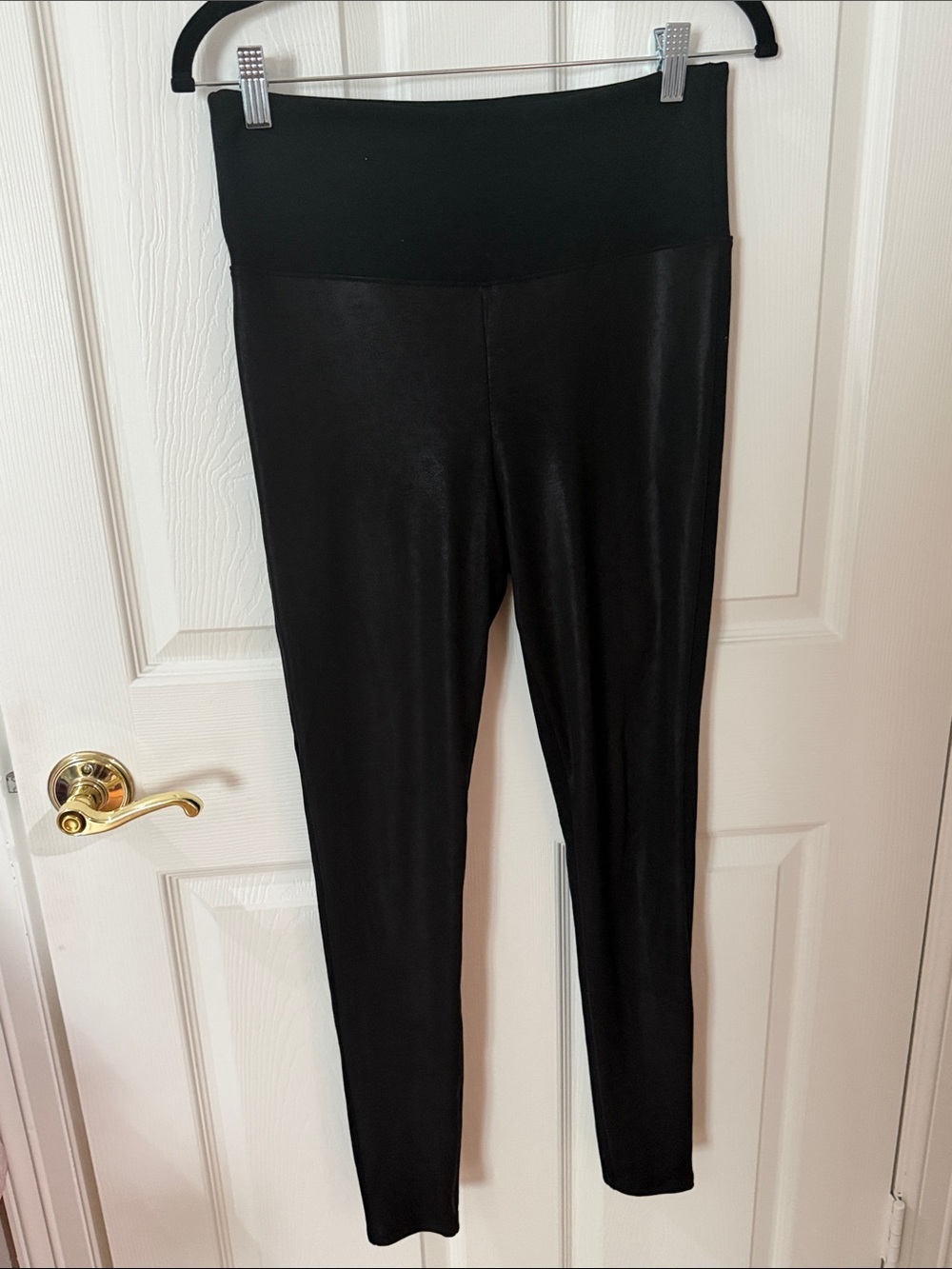 Black High-Waist Stretch Leggings assets by SPANX faux leather look